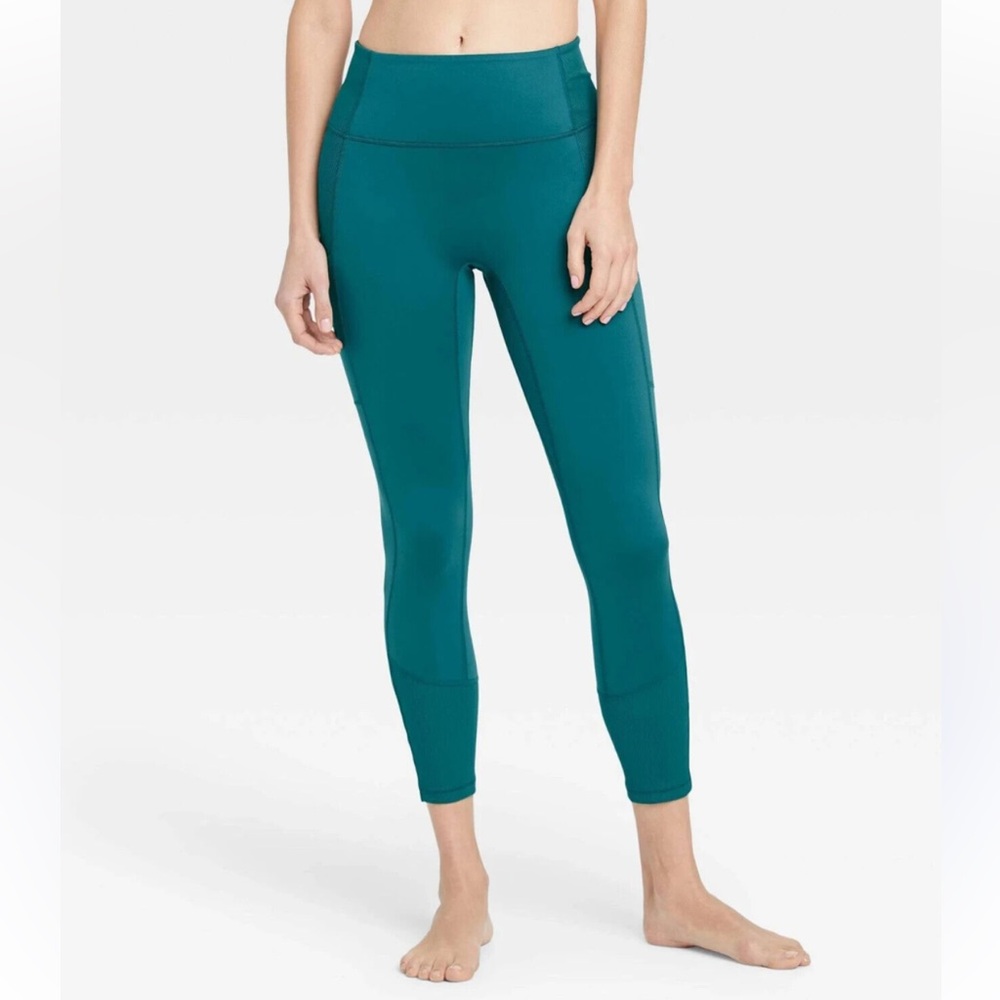 All in Motion Teal Ribbed High Rise Athletic Leggings Size Medium
